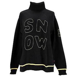 Dolce & Gabbana SNOW Strickpullover mit hohem Kragen aus schwarzer bedruckter Wolle