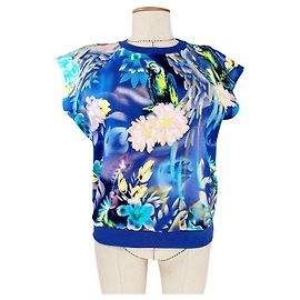 Top Moschino con Estampado de Loro Tropical Azul de Algodón