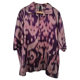 Camicia Bowling Tie Dye Gucci Viola Seta Cotone Lino
