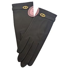 Guanti Christian Dior in pelle di agnello nera con logo CD dorato