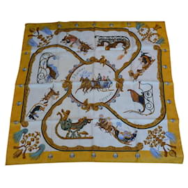 Sciarpa in seta Hermès Plumes et Grelots Gialla