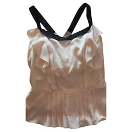 Top de chifón de seda Miu Miu Crema