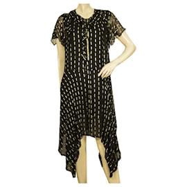 Zadig & Voltaire Robe Rool Shiny Black Gold Asymmetric Handkerchief taille L