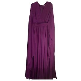 Elie Saab Langes Plissee-Seidenkleid Burgund