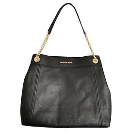 Michael Kors Umhängetasche aus schwarzem Leder mit Goldbeschlag