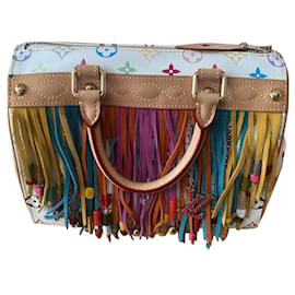 Frangia multicolore Louis Vuitton Speedy 25 borsa bianca di Takashi Murakami