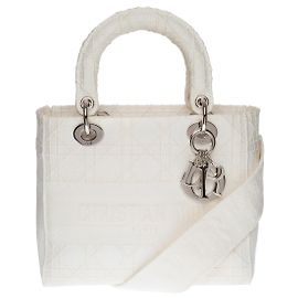 Christian Dior SERIE LIMITATA - BORSA A MANO LADY DIOR MM BANDOULIERE D-LITE IN TWEED BIANCO ROTTO CANNAGE-100303