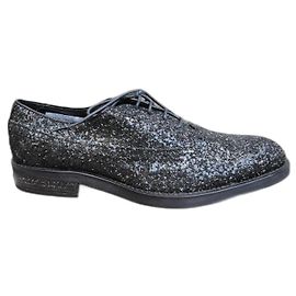 Scarpe Oxford Brogue Costume National pelle glitterata nera