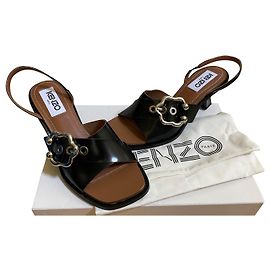 Sandali con tacco Kenzo in pelle di struzzo neri