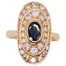 Autre Marque Ring aus Gelbgold mit Saphir und Diamanten