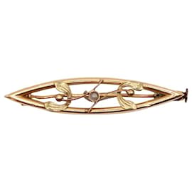 Autre Marque Spilla Art Nouveau con motivo fogliame e fini perle in oro giallo 750%O