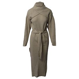 Nanushka Canaan Belted Dress in Beige Merino Wool