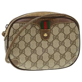 GUCCI Web Sherry Line GG Borsa a tracolla in tela PVC Pelle Beige Verde Auth rd4502