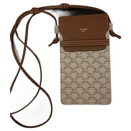Bolso para móvil Céline Triomphe lona y piel de cordero blanco