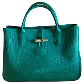Longchamp Roseau Borsa Tote Verde in Pelle Croco