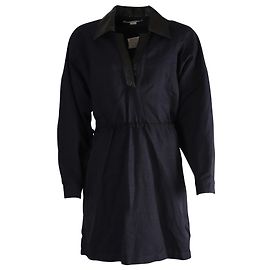 Stella Mc Cartney Stella McCartney – Kunstlederkleid mit getrimmtem Kragen aus marineblauem Polyamid