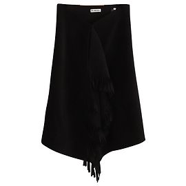 Falda midi asimétrica con flecos en lana negra de Balenciaga