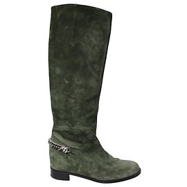 Christian Louboutin Boots with Chain in Green Suede