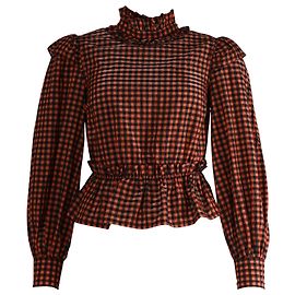 Blusa Ganni Seersucker Check en poliéster multicolor