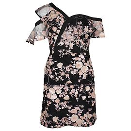 Self portrait Self-Portrait Blumen-Minikleid mit asymmetrischen Ärmeln aus schwarzem Polyester