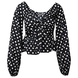 Autre Marque Camicetta con scollo a V a pois di Caroline Constas in cotone bianco e nero