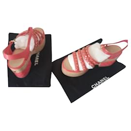 Chanel Riemchensandalen Rot Korkabsatz Größe 39