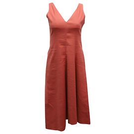 Vestido midi con escote en V y escote en V de Theory en lino rojo anaranjado