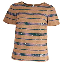 Top de algodón beis con cuentas y lentejuelas de Tory Burch
