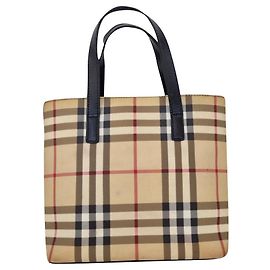 Borsa Tote Burberry Beige in Tela e Pelle Nera