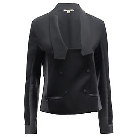 Diane Von Furstenberg Lederbesetzte, gefütterte Blazerjacke in schwarzem Triacetat