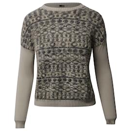 Max Mara Weekend bedruckter Pullover mit Rundhalsausschnitt aus beigefarbenem Acryl