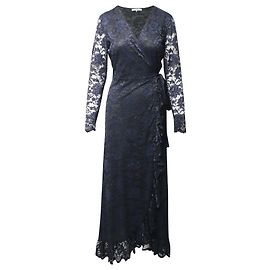 Vestido cruzado de encaje con volantes Ganni Flynn en poliamida azul marino