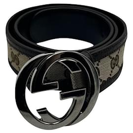Louis Vuitton Gürtel Interlocking Buckle Beige Leder und Canvas