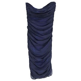 Trägerloses, gerafftes Midikleid „Lelette“ von Diane Von Furstenberg aus marineblauer Seide