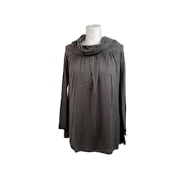 Missoni Graues Langarmshirt aus Wolle und Seide mit Wasserfallausschnitt 40