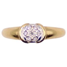 Autre Marque Solitärring mit Diamantpavé aus Gelbgold 750%O