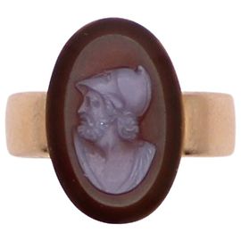 Autre Marque Anello da elmo da uomo in oro con cammeo impero e agata 750%O