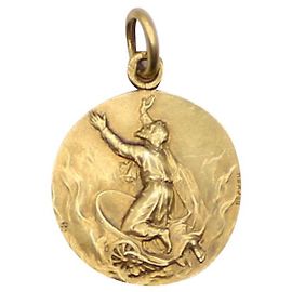 Autre Marque Medalla Art-Nouveau Religiosa San Elie vs Avión, becker oro 750%O