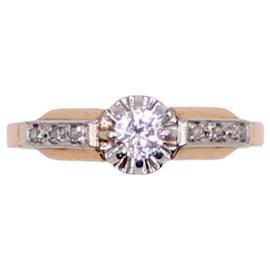Autre Marque Belle Epoque-Solitärring mit Diamanten in Gelbgold besetzt 750%o und Platin