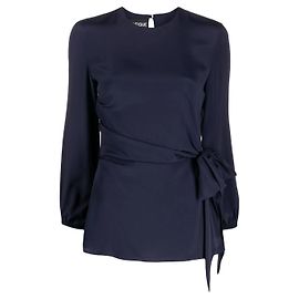 Blusa Moschino Boutique de Seda Azul Marino con Lazo en la Cintura
