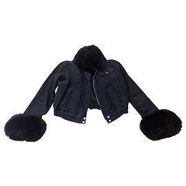 Chaqueta Bomber Blumarine de Denim Negro y Piel de Zorro