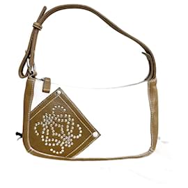 Rare pochette Vintage LOEWE en toile et cuir fauve - Loewe