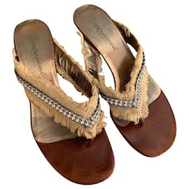 Sandali infradito con strass Dolce & Gabbana marrone beige