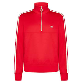 Ami Paris Gestreiftes Sweatshirt mit Stehkragen und kurzem Reißverschluss Rot