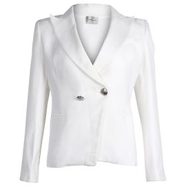 Blazer Pierre Balmain Peak com lapela e seios forrados em algodão branco