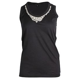 Top sin mangas de algodón negro con adornos de cristales de Dolce & Gabbana