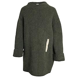 Celine Kontrasttaschen-Pullover aus olivgrüner Wolle - Céline