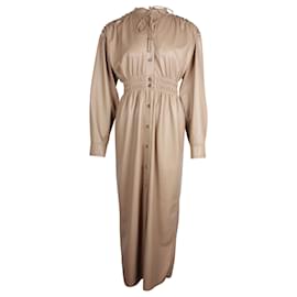 Vestido midi franzido Nanushka Jayce em couro sintético marrom claro