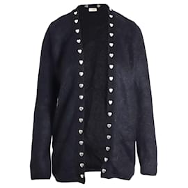 Saint Laurent Herz-Nieten-Cardigan aus schwarzem Mohair