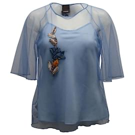 Pinko Blumenperlenbluse aus hellblauer Seidenmischung